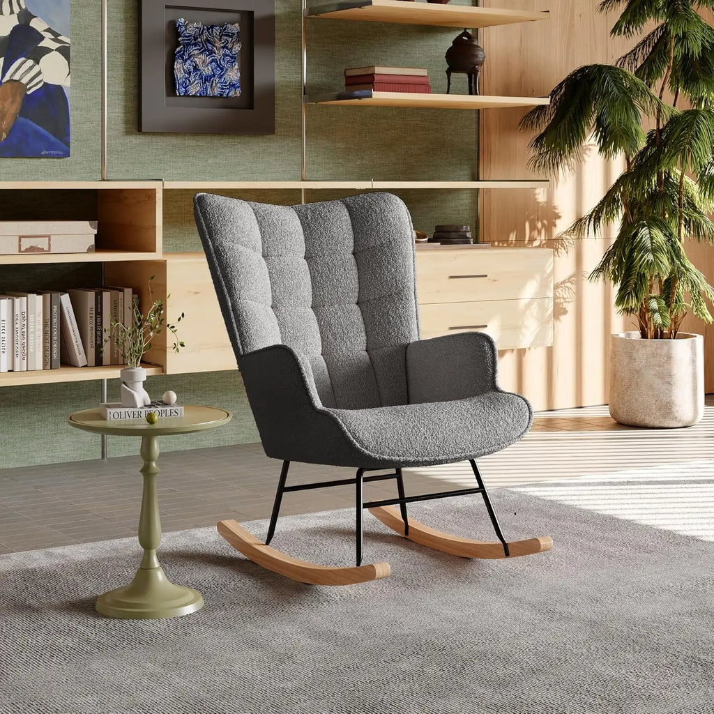 Fauteuil à bascule d’allaitement en tissu bouclé
