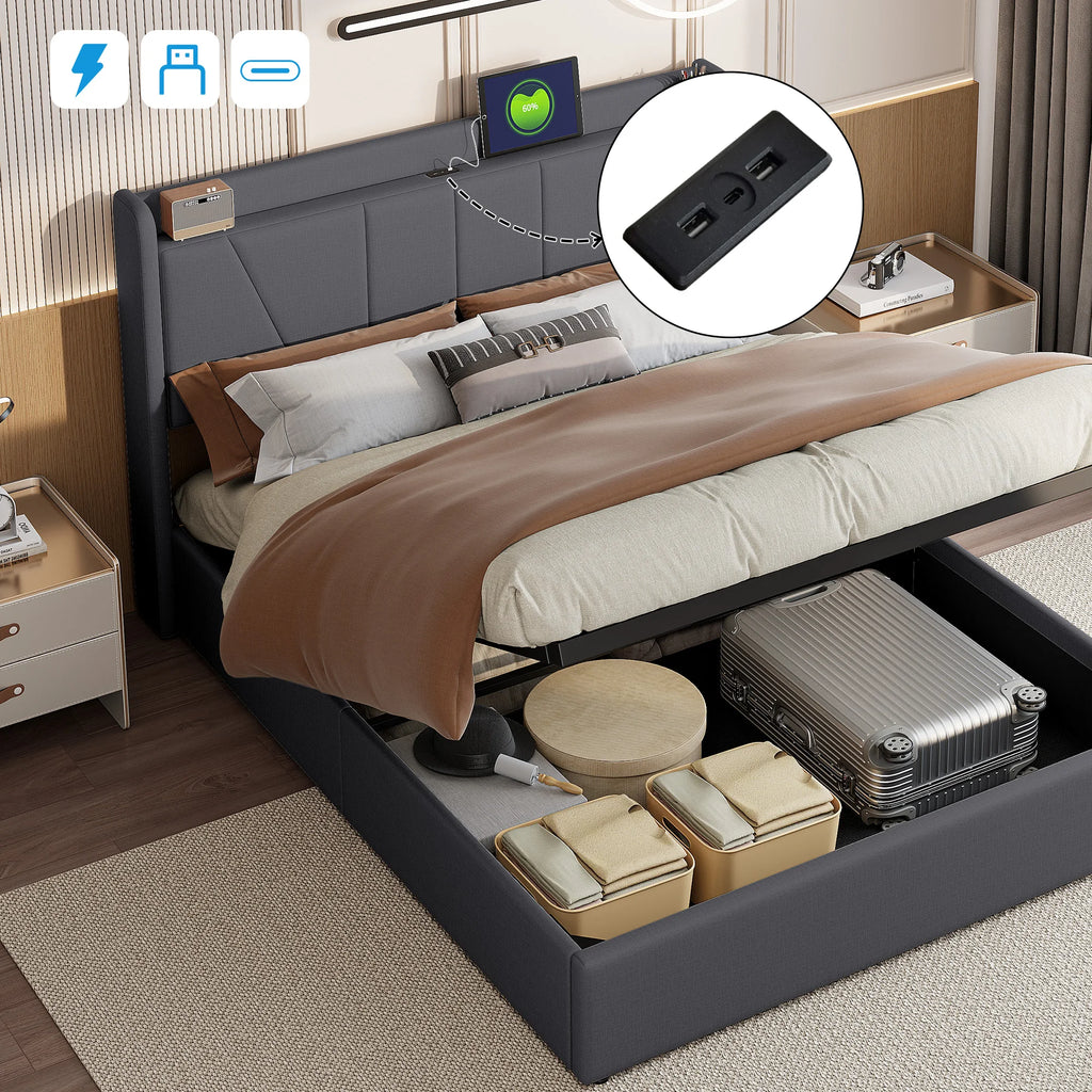 Lit coffre rembourré LED avec USB et USB-C