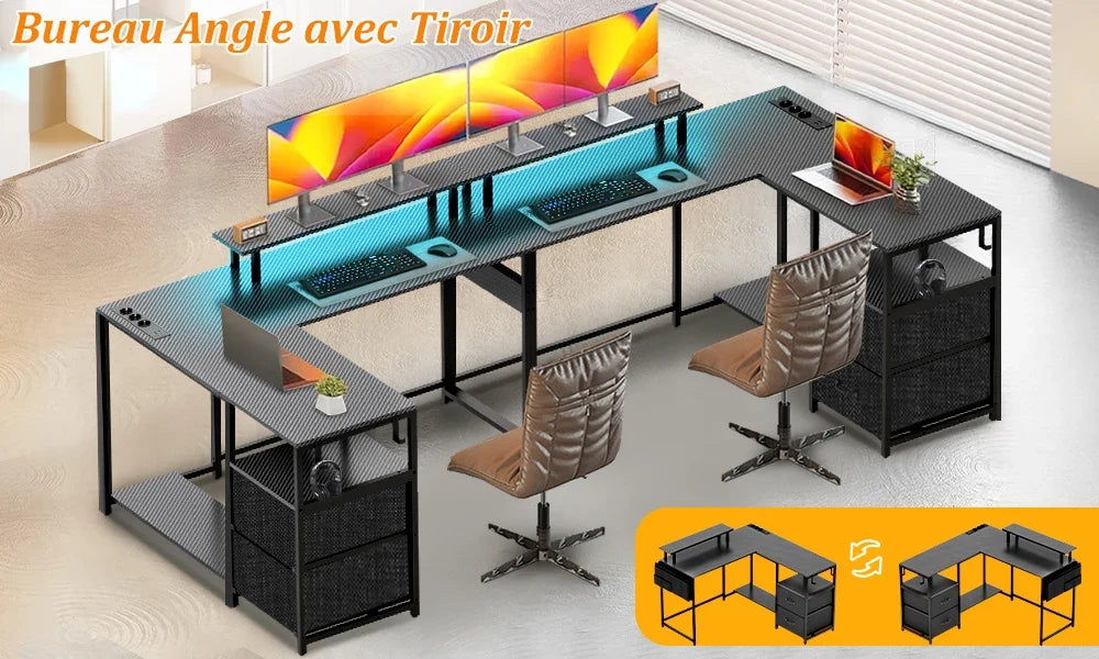 Rangement du bureau gaming en L