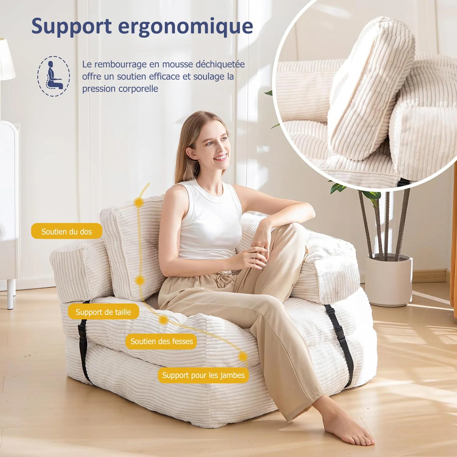 Canapé compact convertible 80 × 80 cm avec accoudoirs