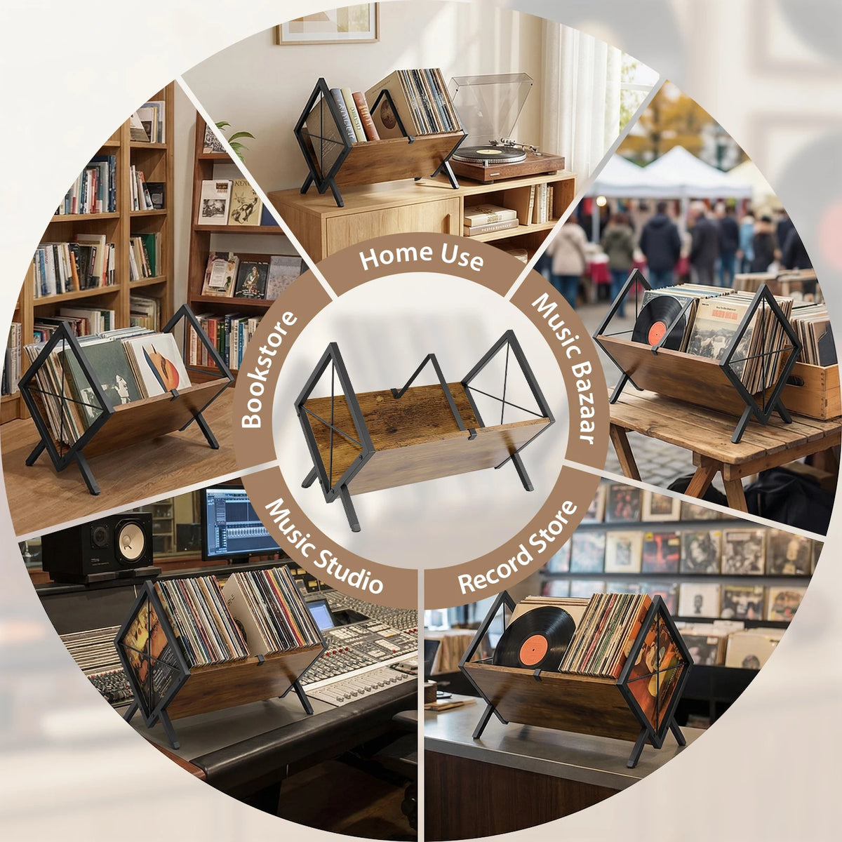 Range-vinyles en métal et effet bois, jusqu’à 80 disques