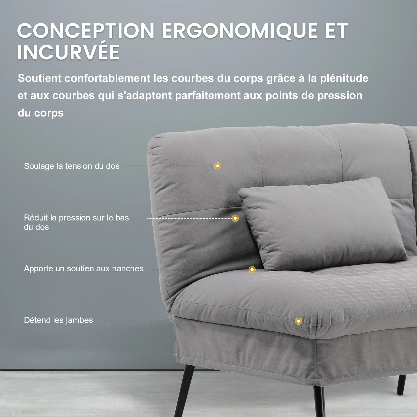 Canapé-lit 3 places à dossier réglable 174 cm