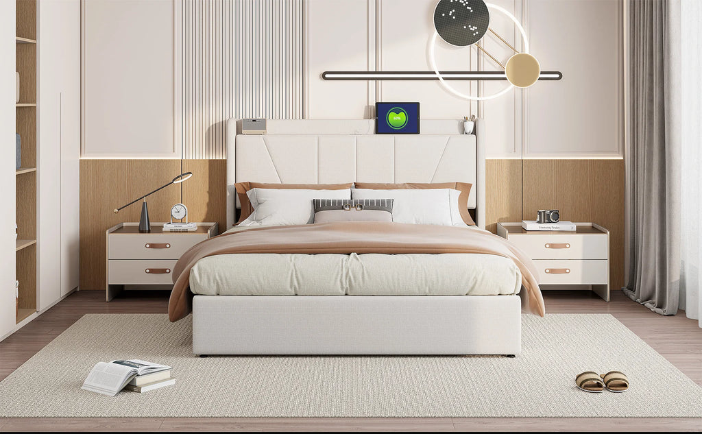 Lit coffre rembourré LED avec USB et USB-C