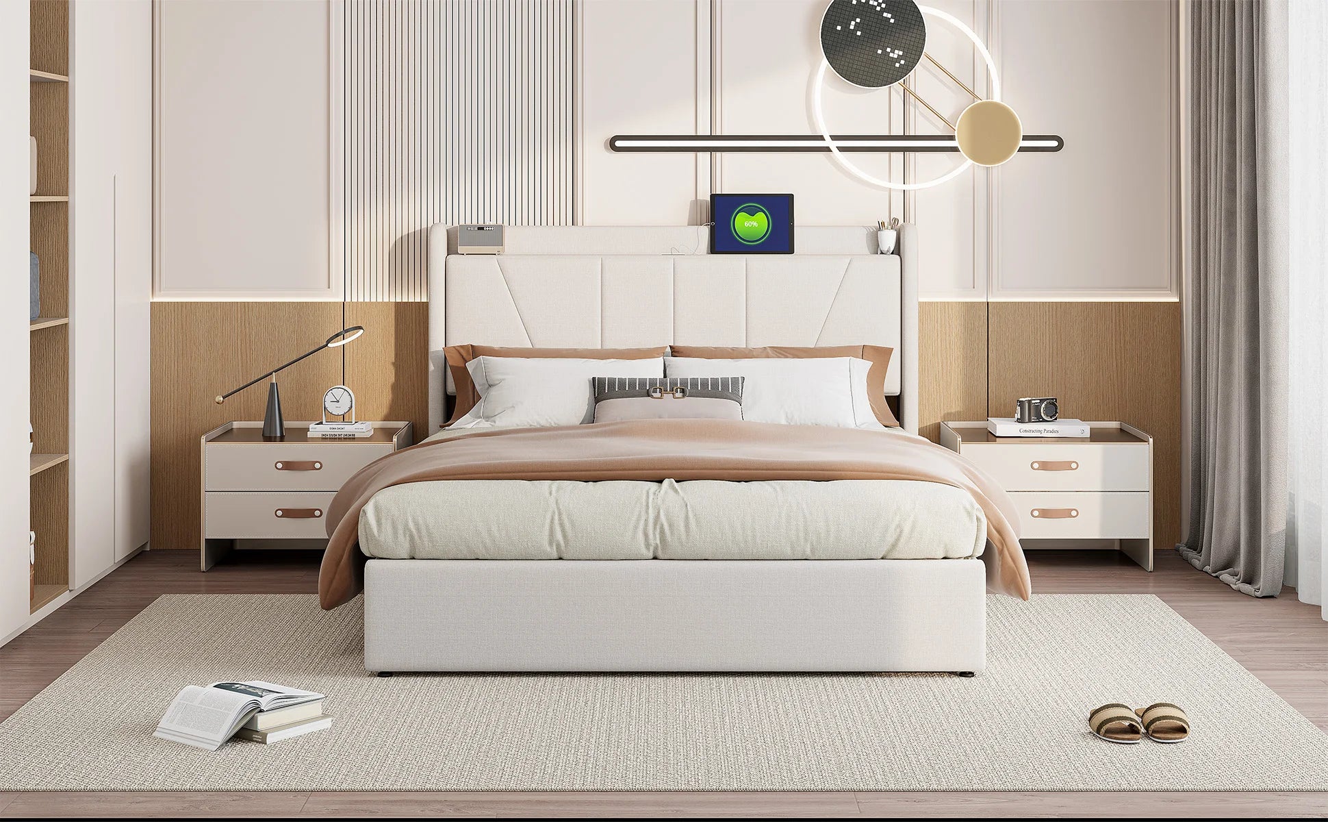 Lit coffre rembourré LED avec USB et USB-C