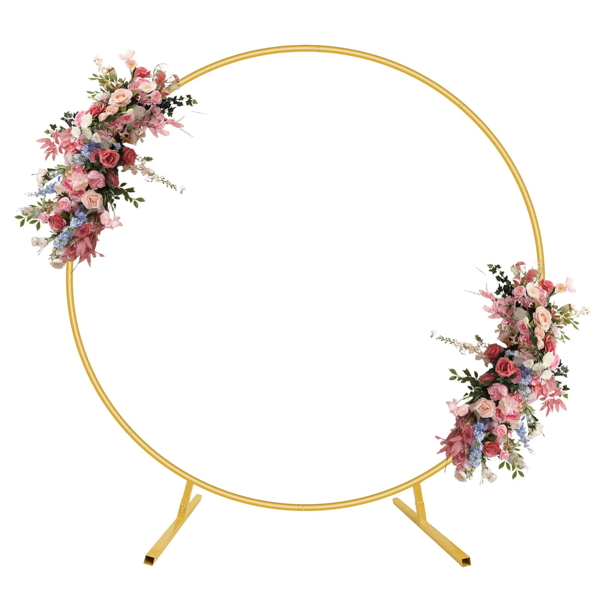 Arche ronde en métal de 2 m : variante dorée avec fleurs.