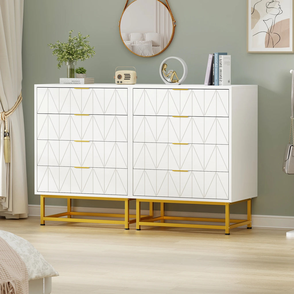 Commode blanche 4 tiroirs à motif arbre 60 × 40 × 79 cm