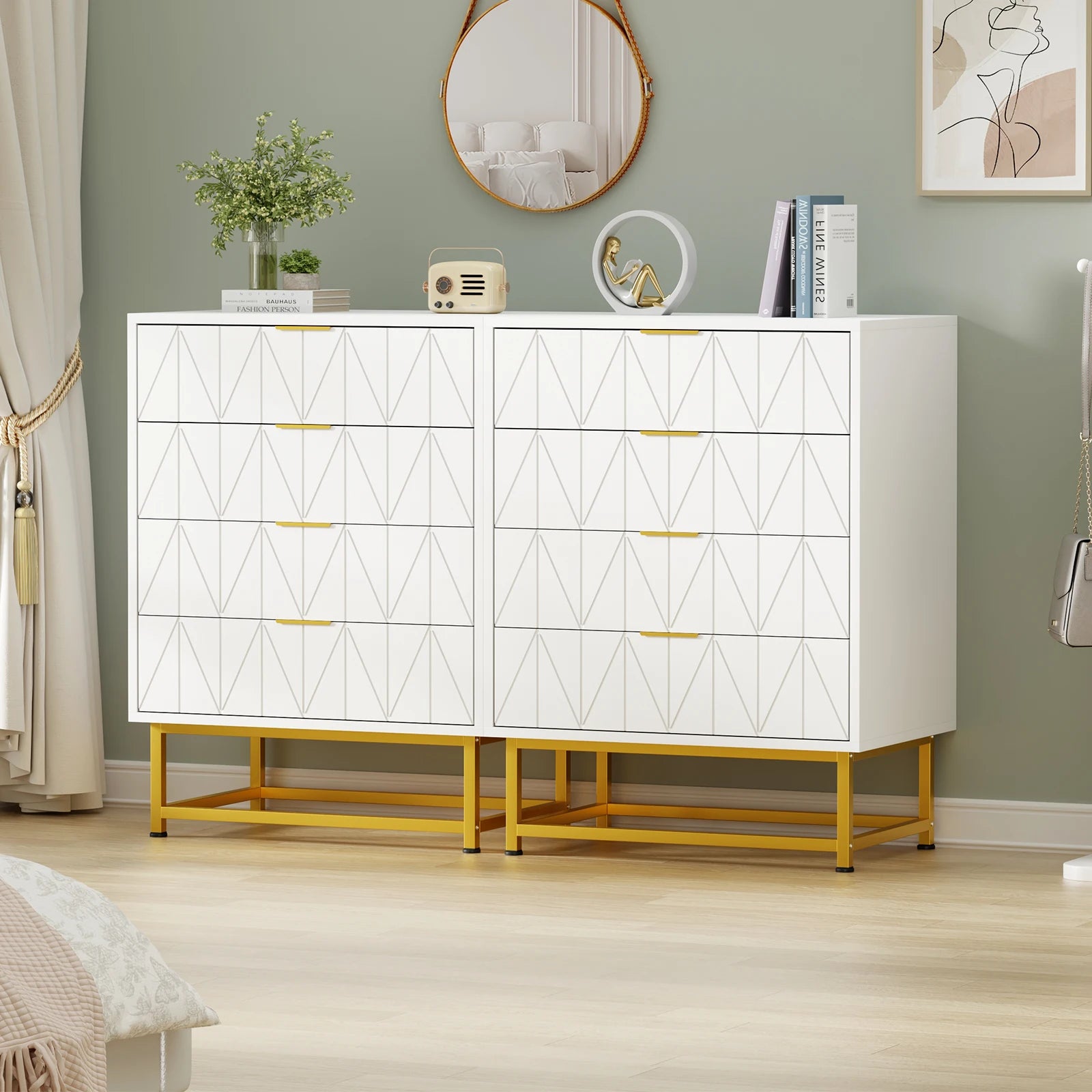 Commode blanche 4 tiroirs à motif arbre 60 × 40 × 79 cm