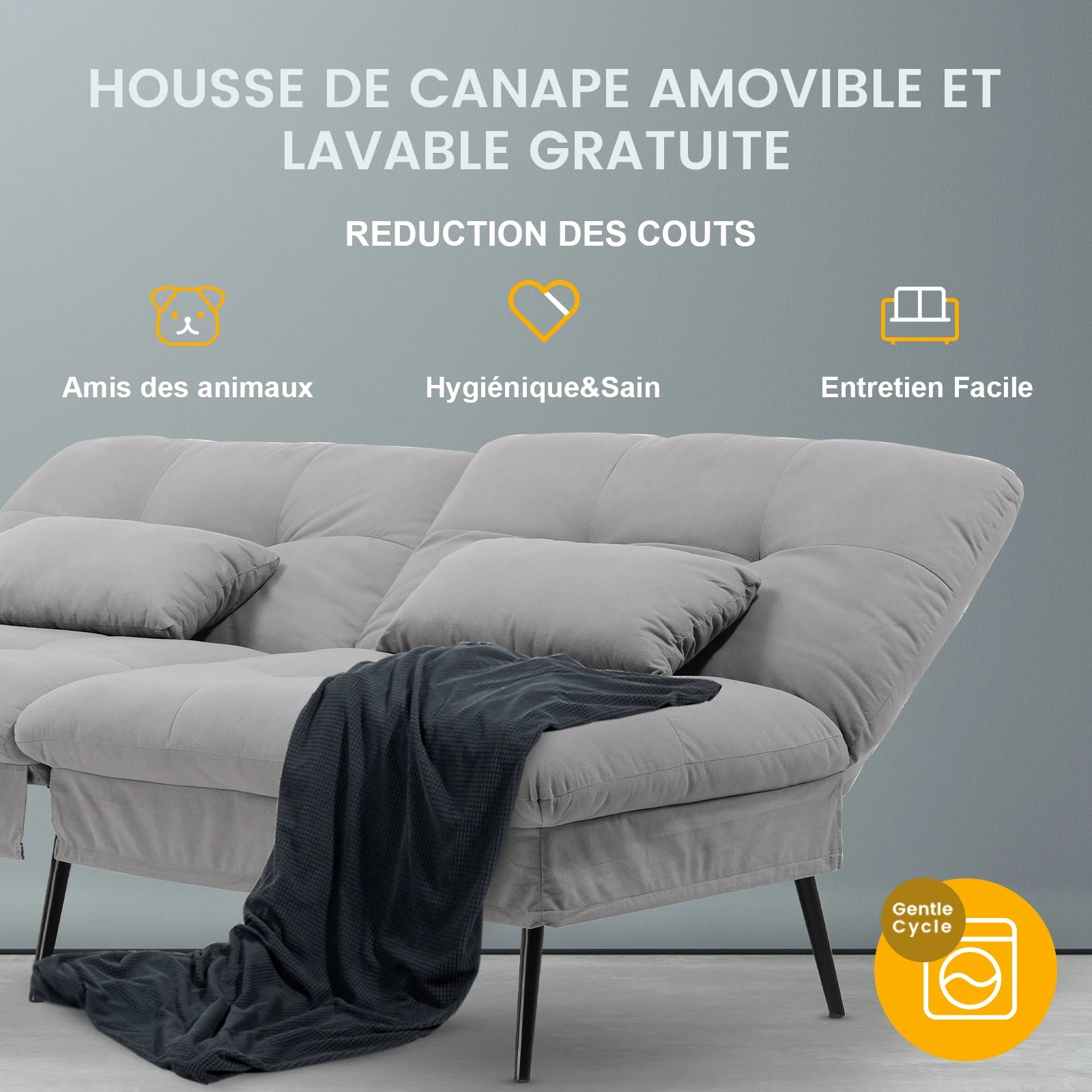 Canapé-lit 3 places à dossier réglable 174 cm