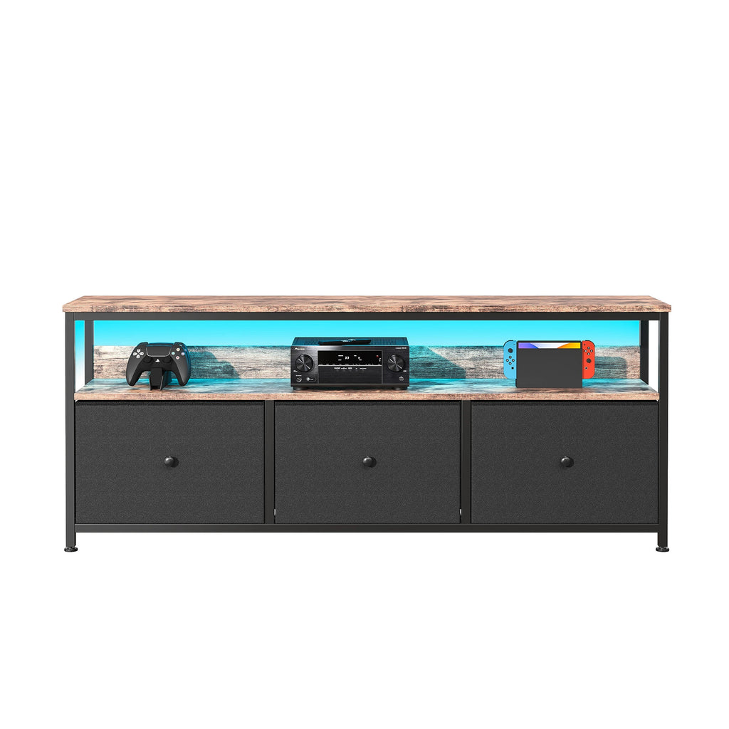 Meuble TV vintage avec LED et trois tiroirs textiles, illustration 6