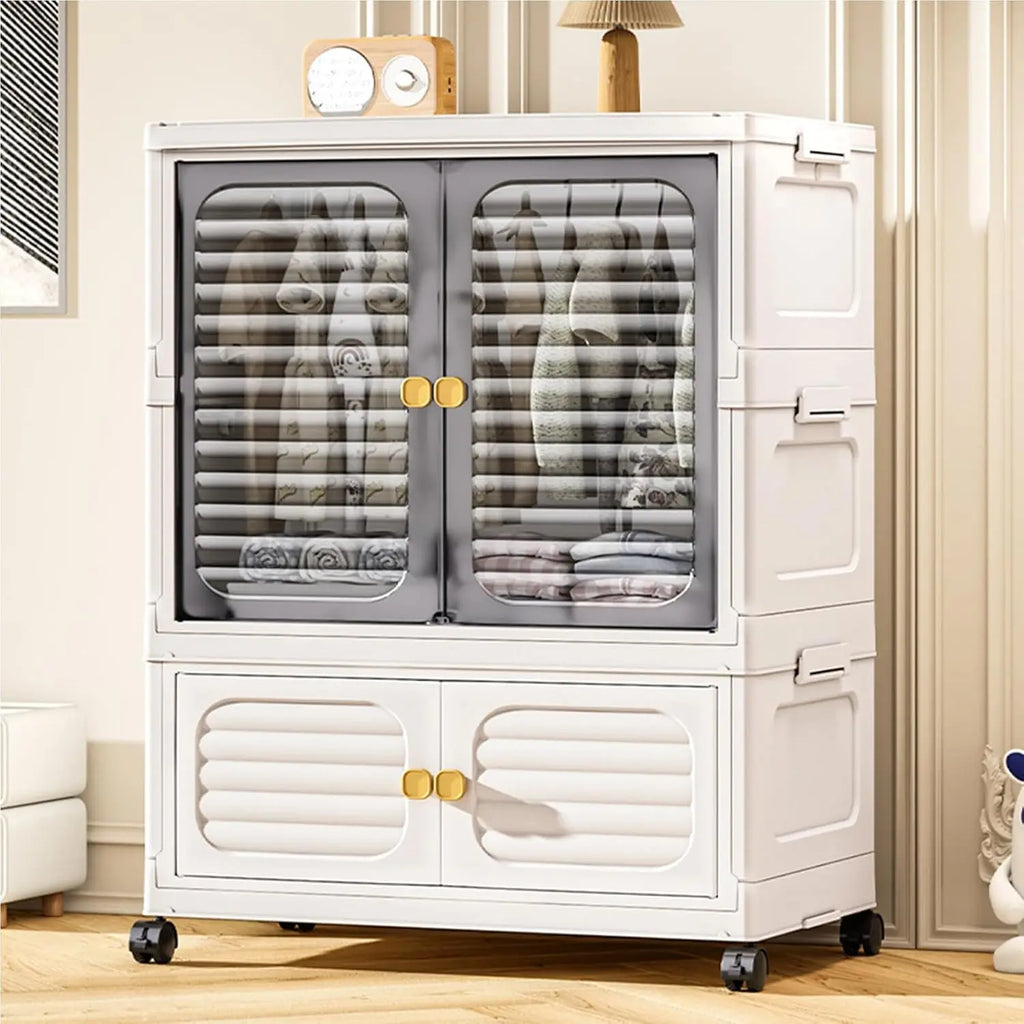 Armoire de rangement pliable en plastique avec portes et roulettes, visuel 1