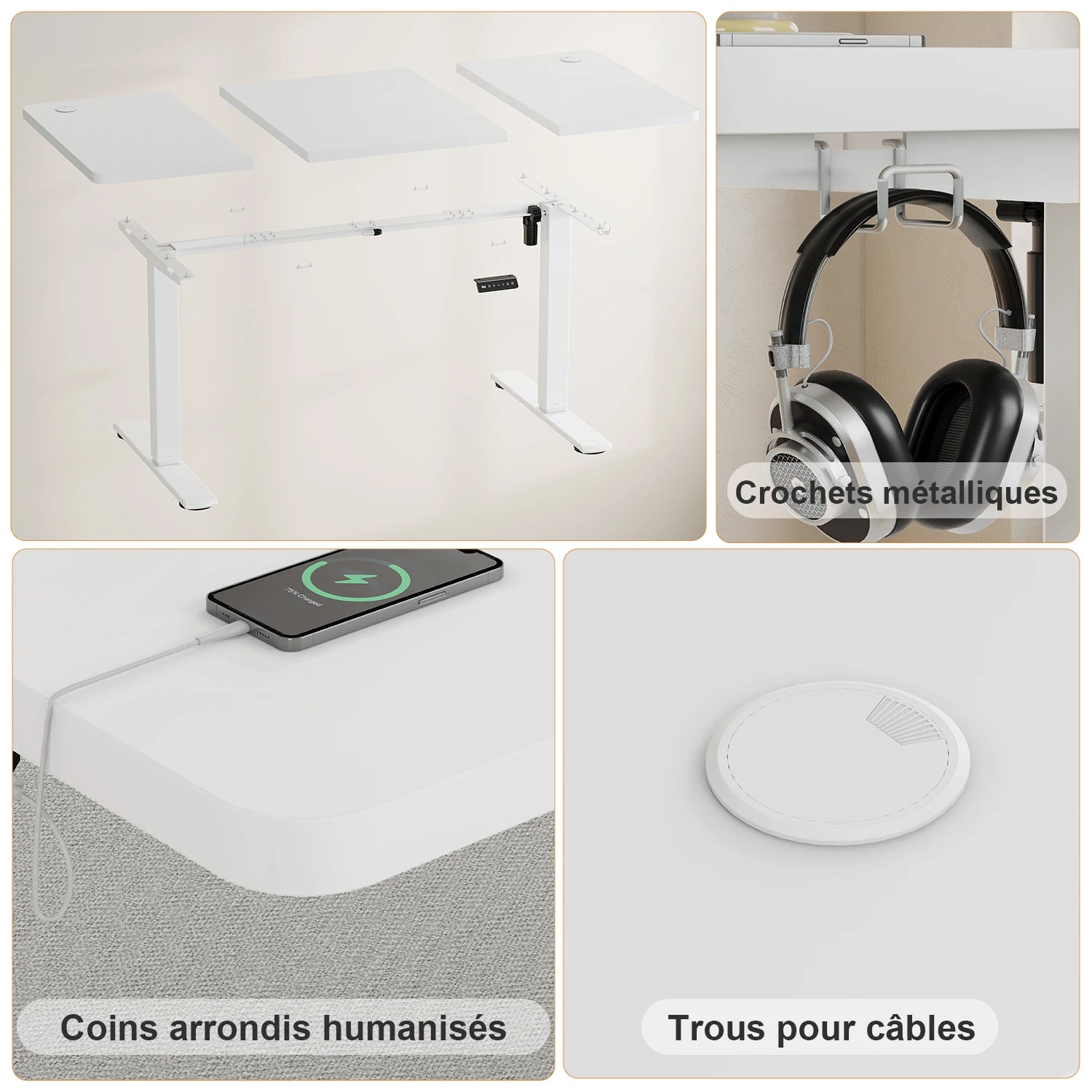 Bureau assis-debout électrique 120 cm avec USB