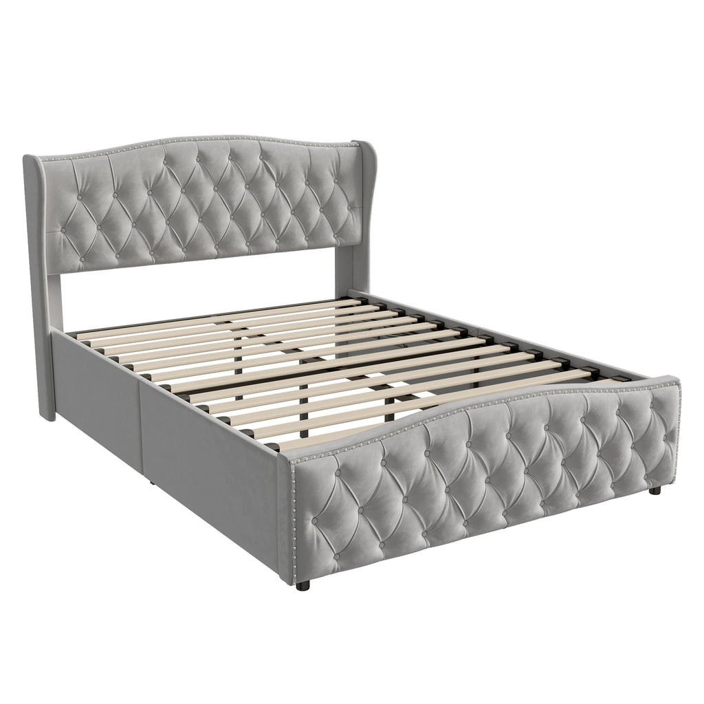 Lit double coffre en velours 140 ou 160 × 200 cm