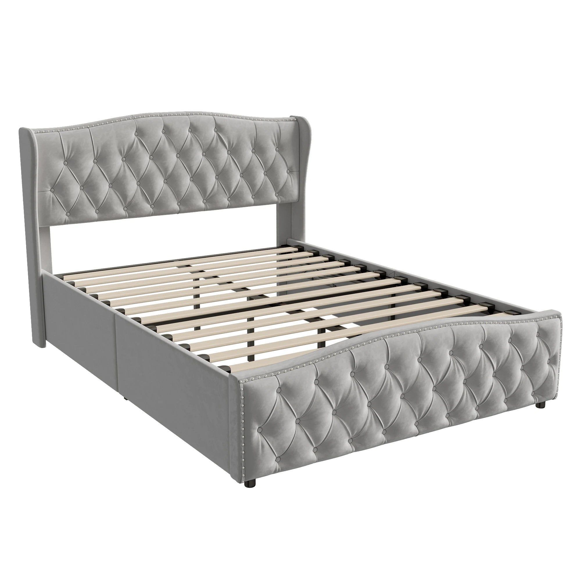 Lit double coffre en velours 140 ou 160 × 200 cm