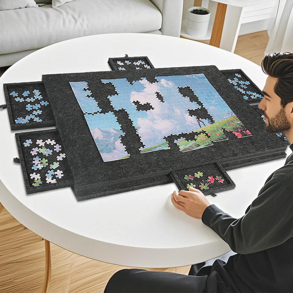 Table de puzzle pliante avec housse et 6 tiroirs