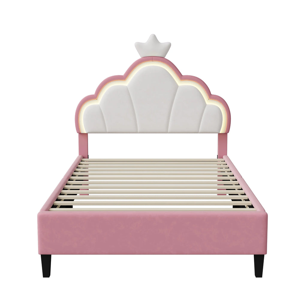 Lit enfant couronne en velours 90 ou 140 × 200 cm