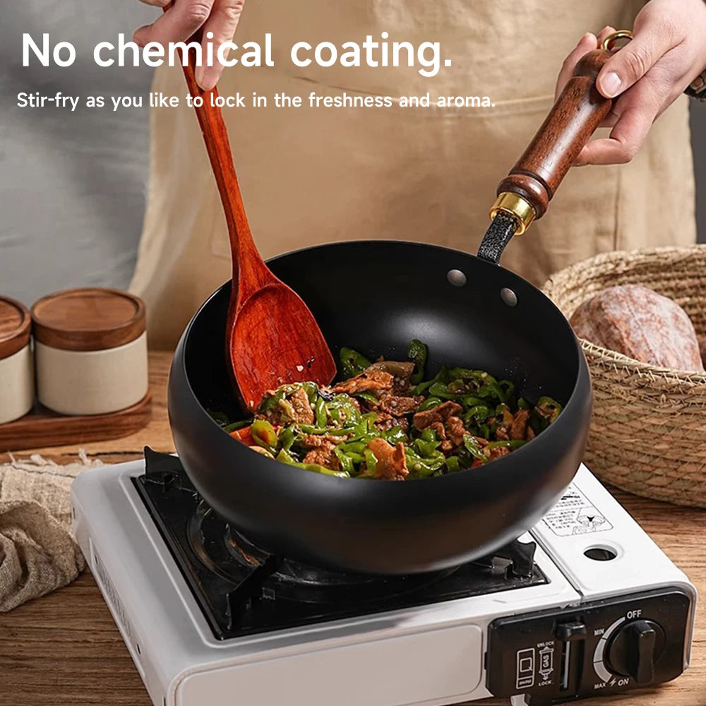 Wok En Fer Forgé 24 Et 28 Cm Avec Couvercle En Bois Induction
