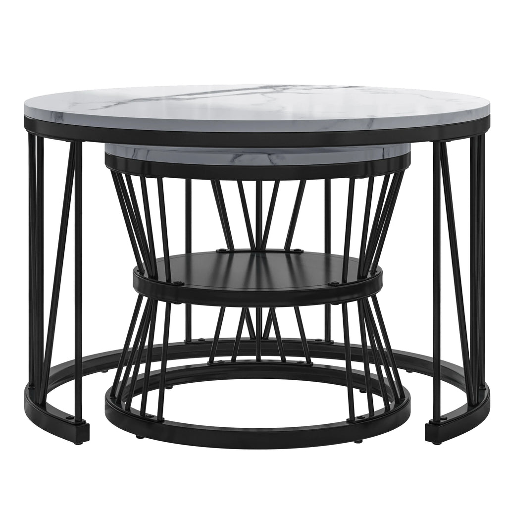 Lot de 2 tables basses rondes en bois et métal