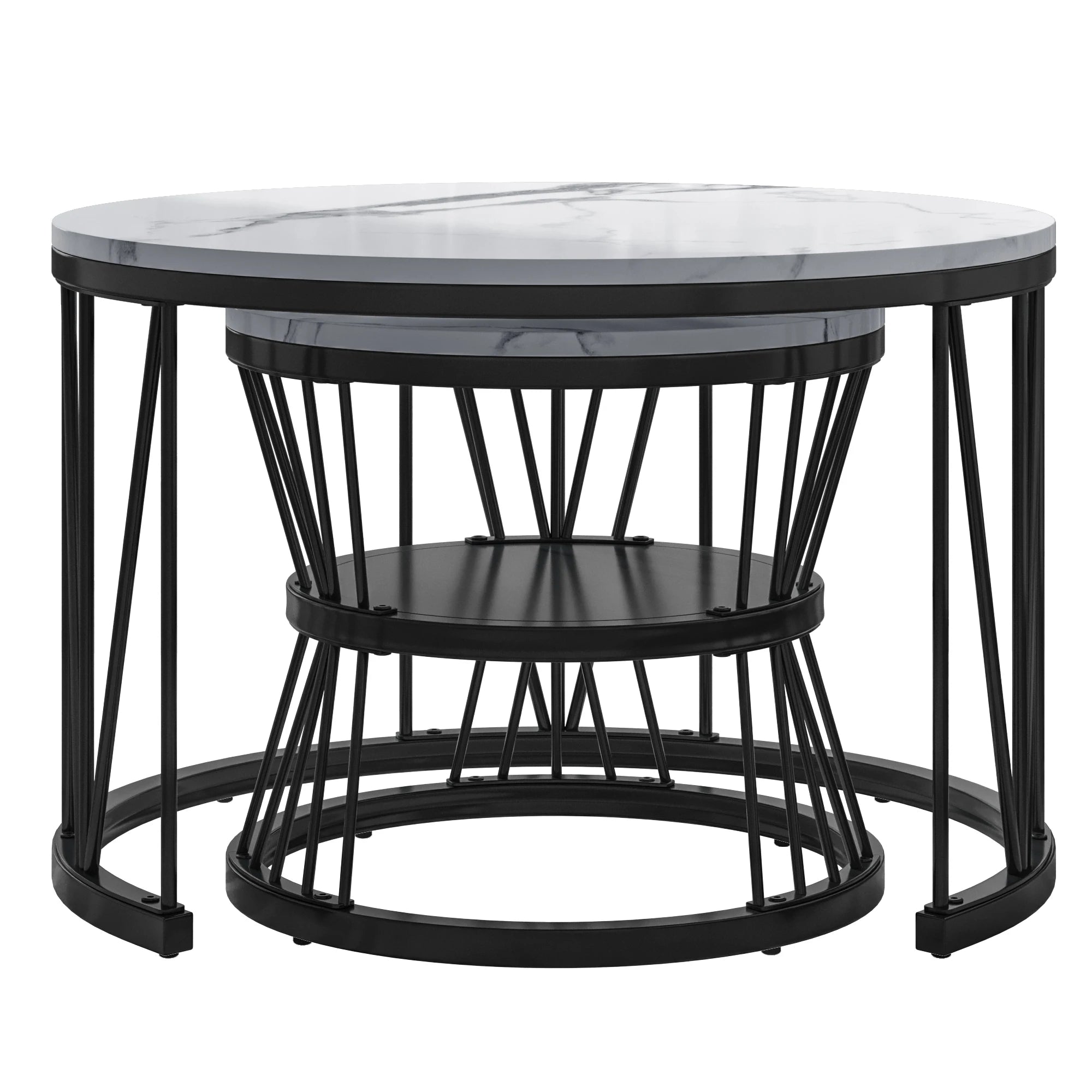 Lot de 2 tables basses rondes en bois et métal