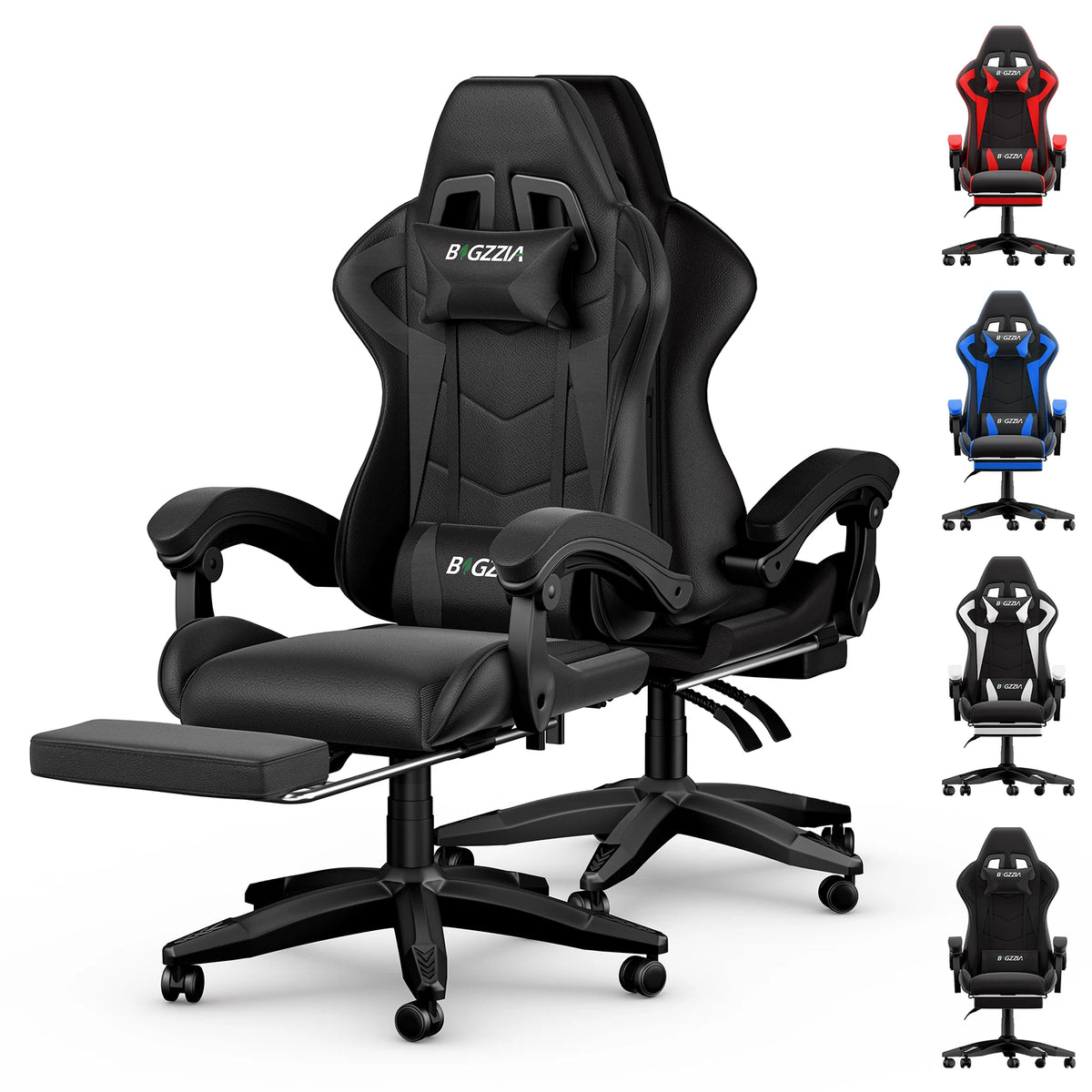 Fauteuil gaming inclinable avec repose-pieds — Noir