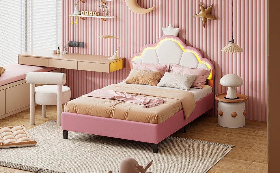 Lit enfant couronne en velours 90 ou 140 × 200 cm