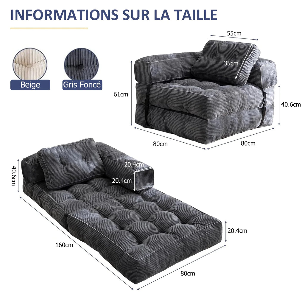 Fauteuil-lit pliable avec oreiller 170 × 85 cm