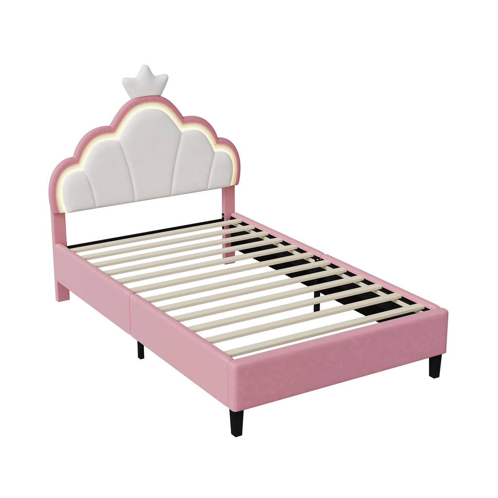 Lit enfant couronne en velours 90 ou 140 × 200 cm