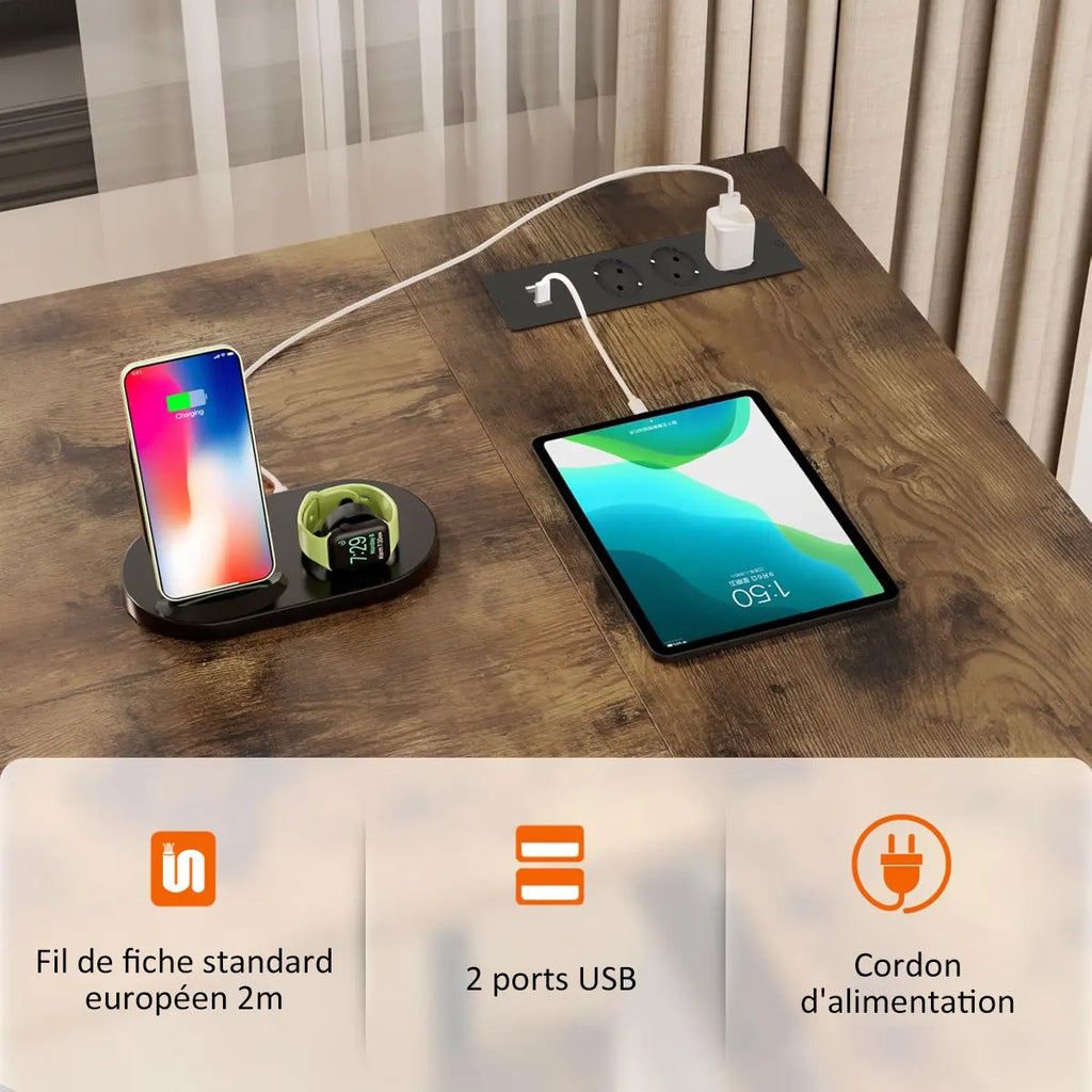 Bureau d’angle réversible LED avec prises et USB