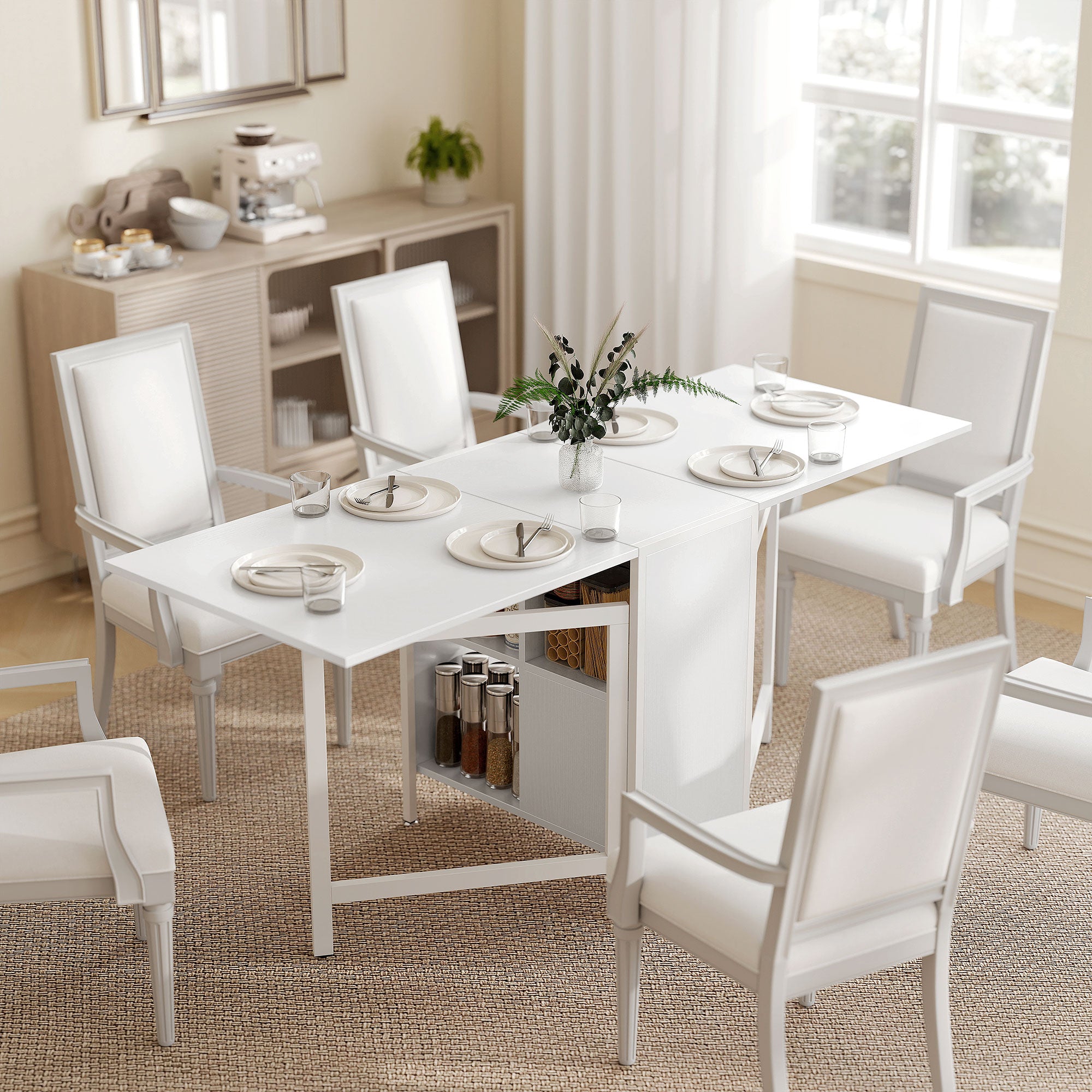 Table à manger pliante à 2 rabats et 4 rangements