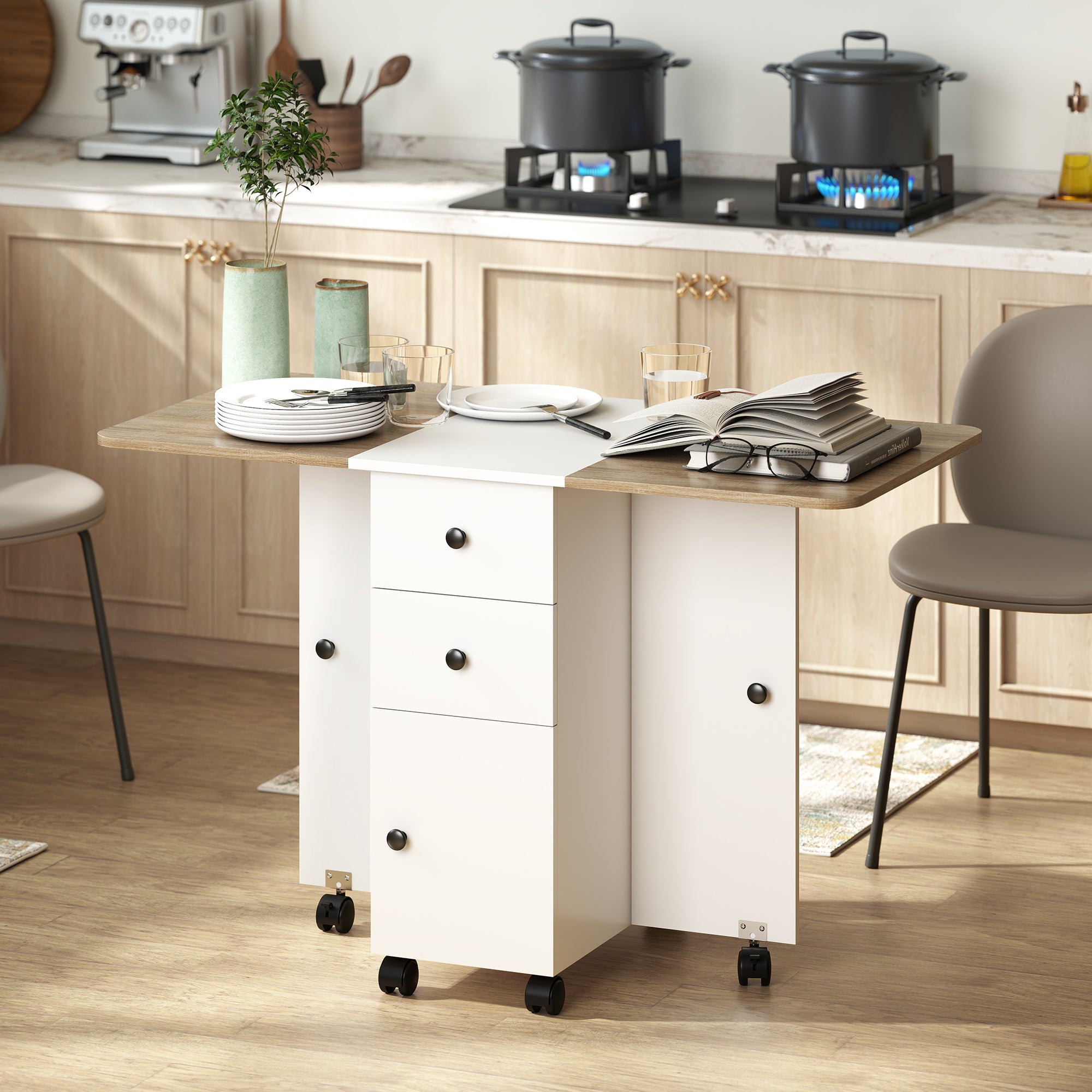 Table à manger pliante mobile 120 × 60 cm avec rangement