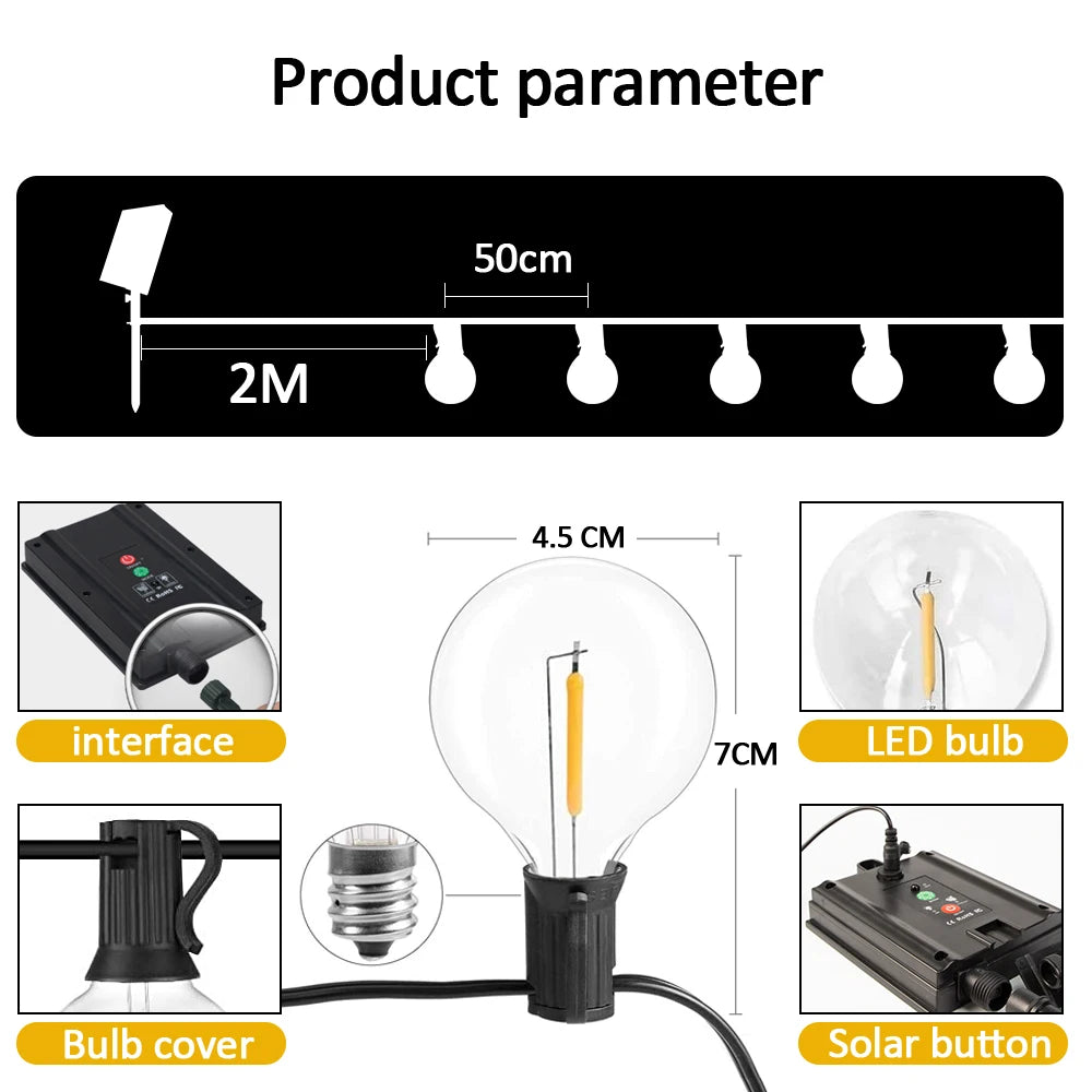 Guirlande solaire LED G40, rechargeable par USB – IP44 – vue 2