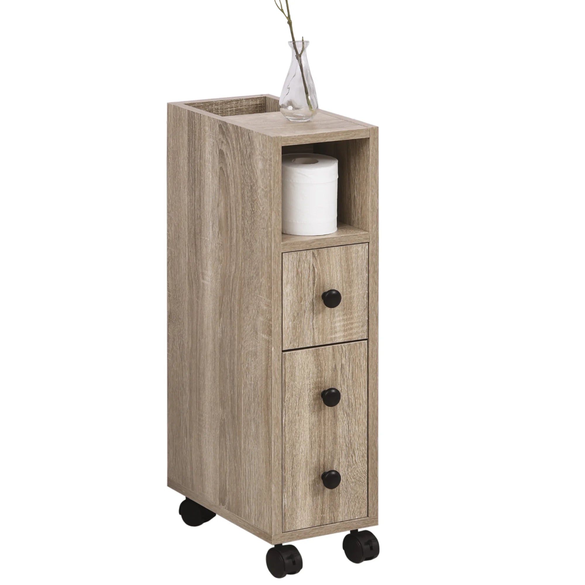 Meuble étroit de salle de bain à roulettes 18 cm