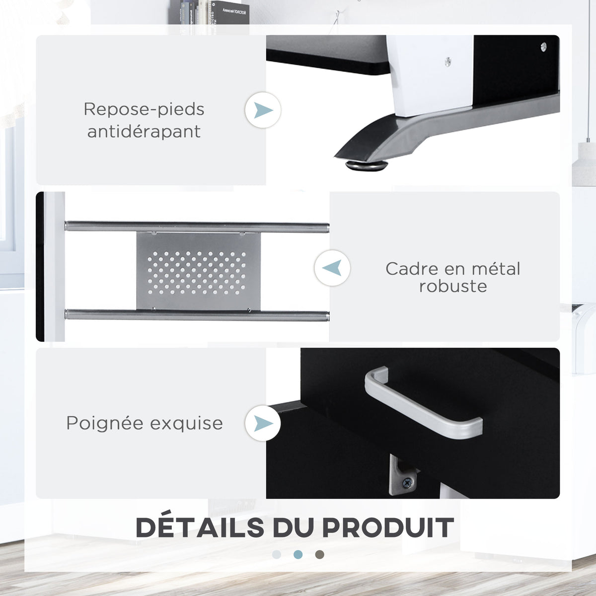 Bureau informatique compact noir et blanc de 100 cm, illustration 10