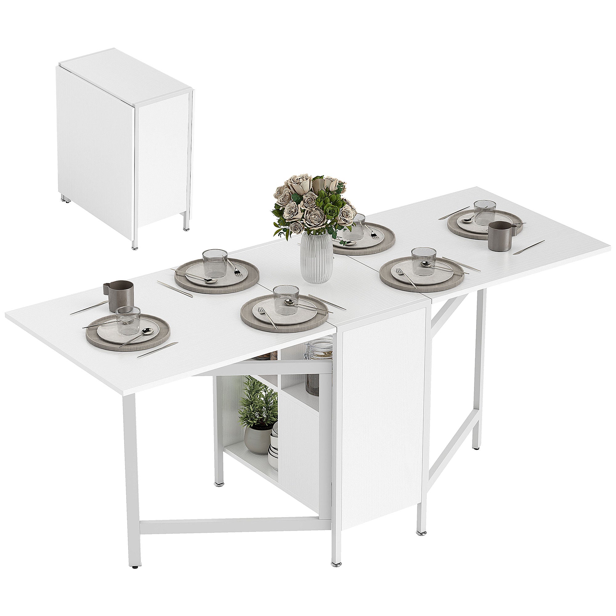 Table à manger pliante à 2 rabats et 4 rangements