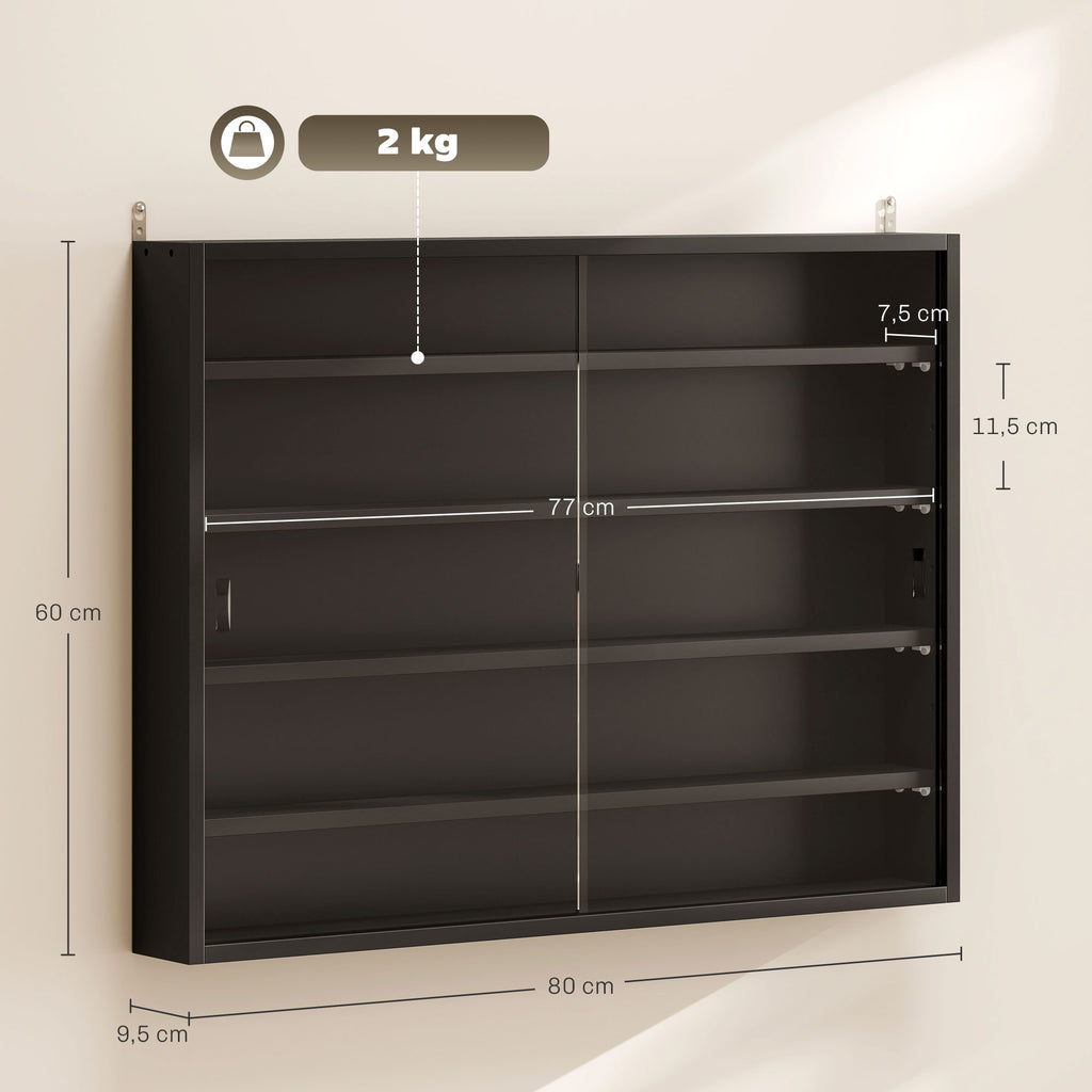 Vitrine murale noire à portes coulissantes 80 cm