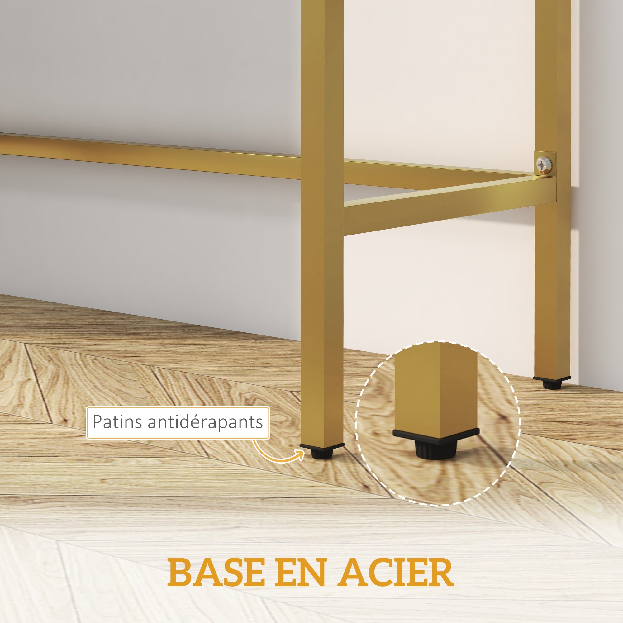 Console blanche avec 2 tiroirs et base en acier