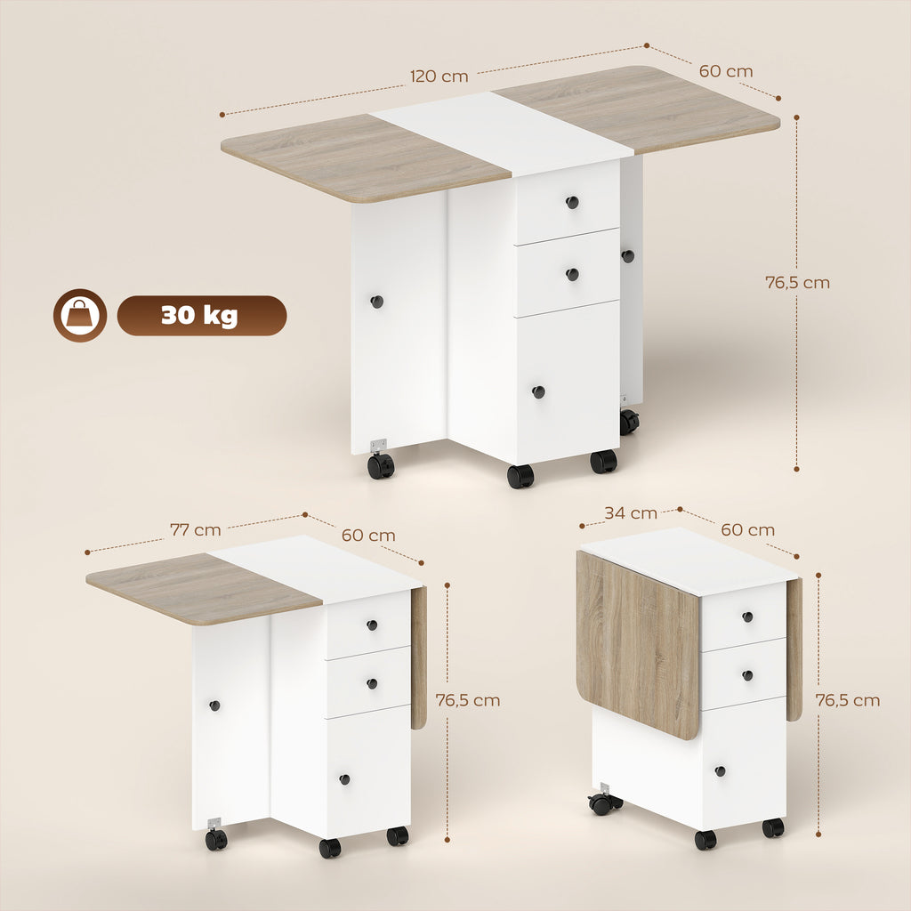 Table à manger pliante mobile 120 × 60 cm avec rangement