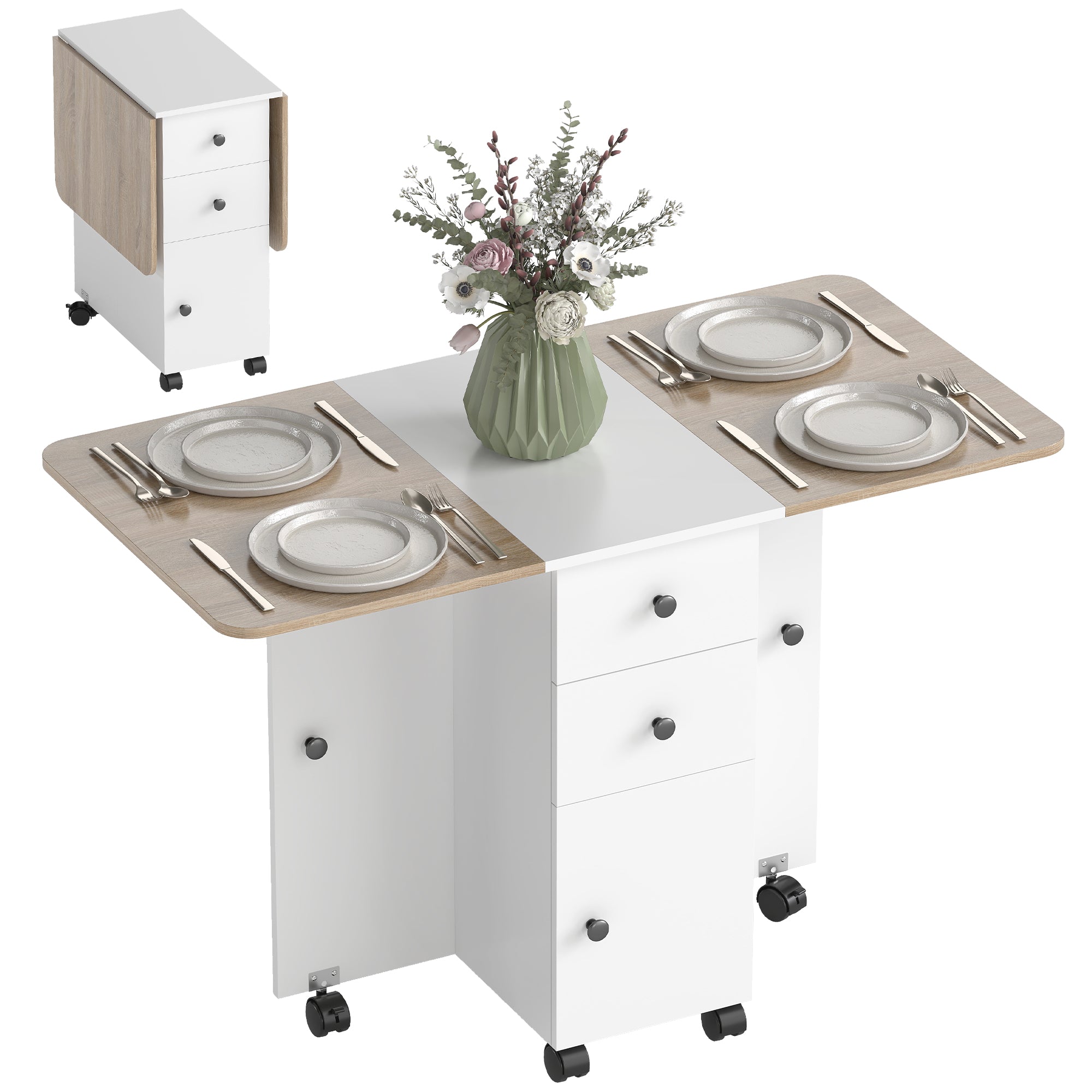 Table à manger pliante mobile 120 × 60 cm avec rangement