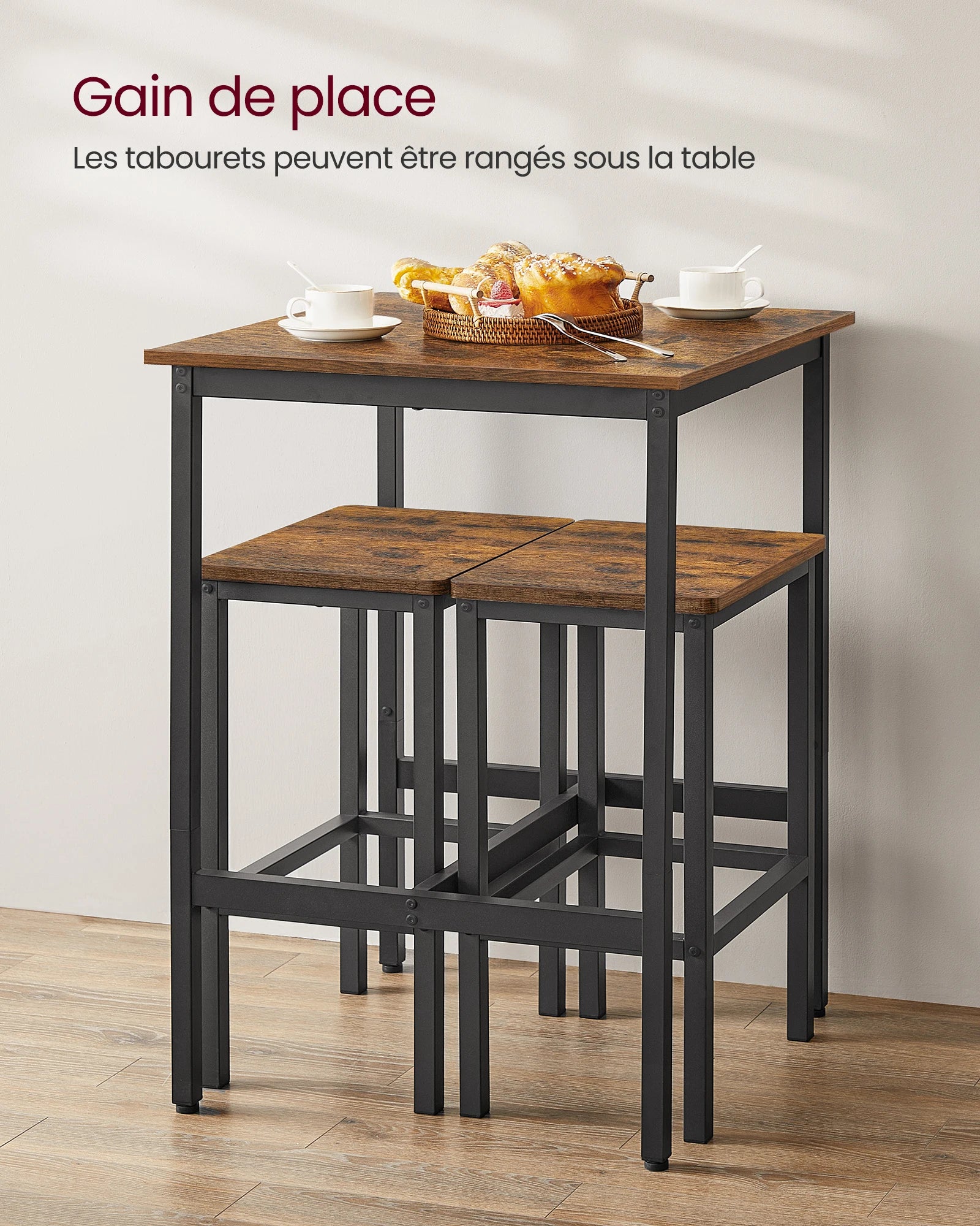 Ensemble table de bar avec 2 tabourets