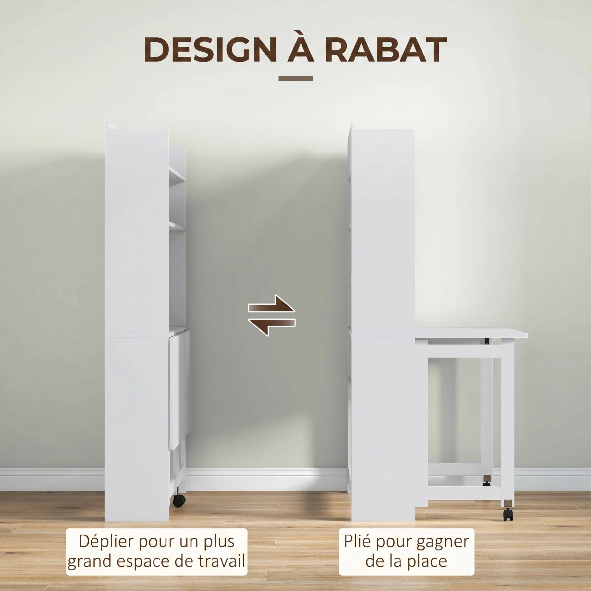 Bureau compact à plateau rabattable et étagères