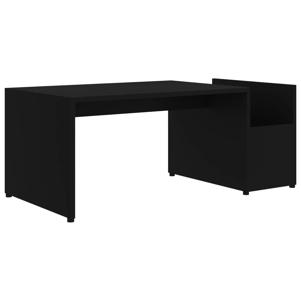 Table basse noire avec rangement latéral, 90 cm — plateau et rangement latéral