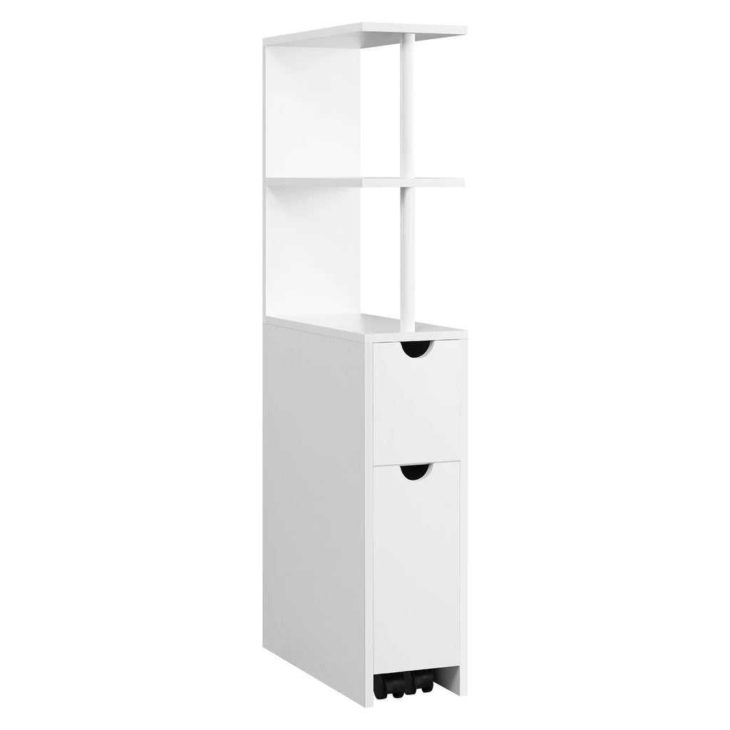 Meuble étroit de salle de bain à rangements coulissants
