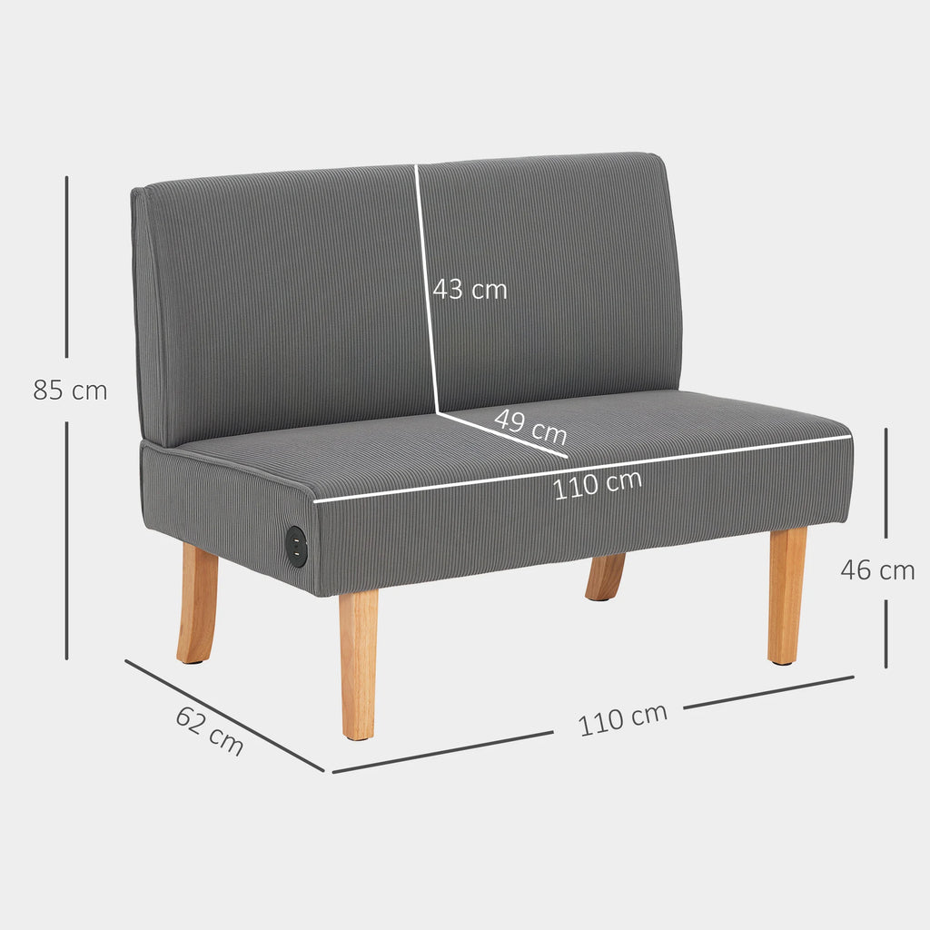 Canapé 2 places en velours côtelé avec ports USB et USB-C