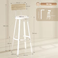 Tabouret de bar rembourré blanc, dossier et assise rondes, dimensions indiquées