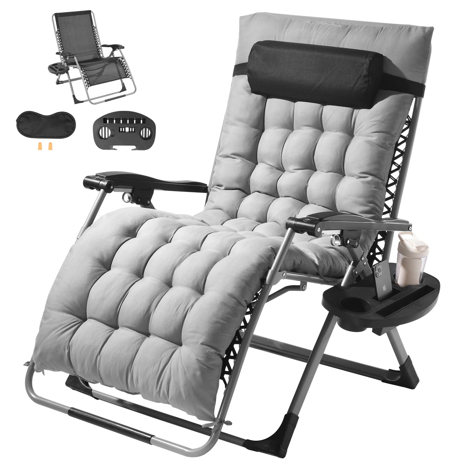 Chaise longue zéro gravité pliable avec coussin