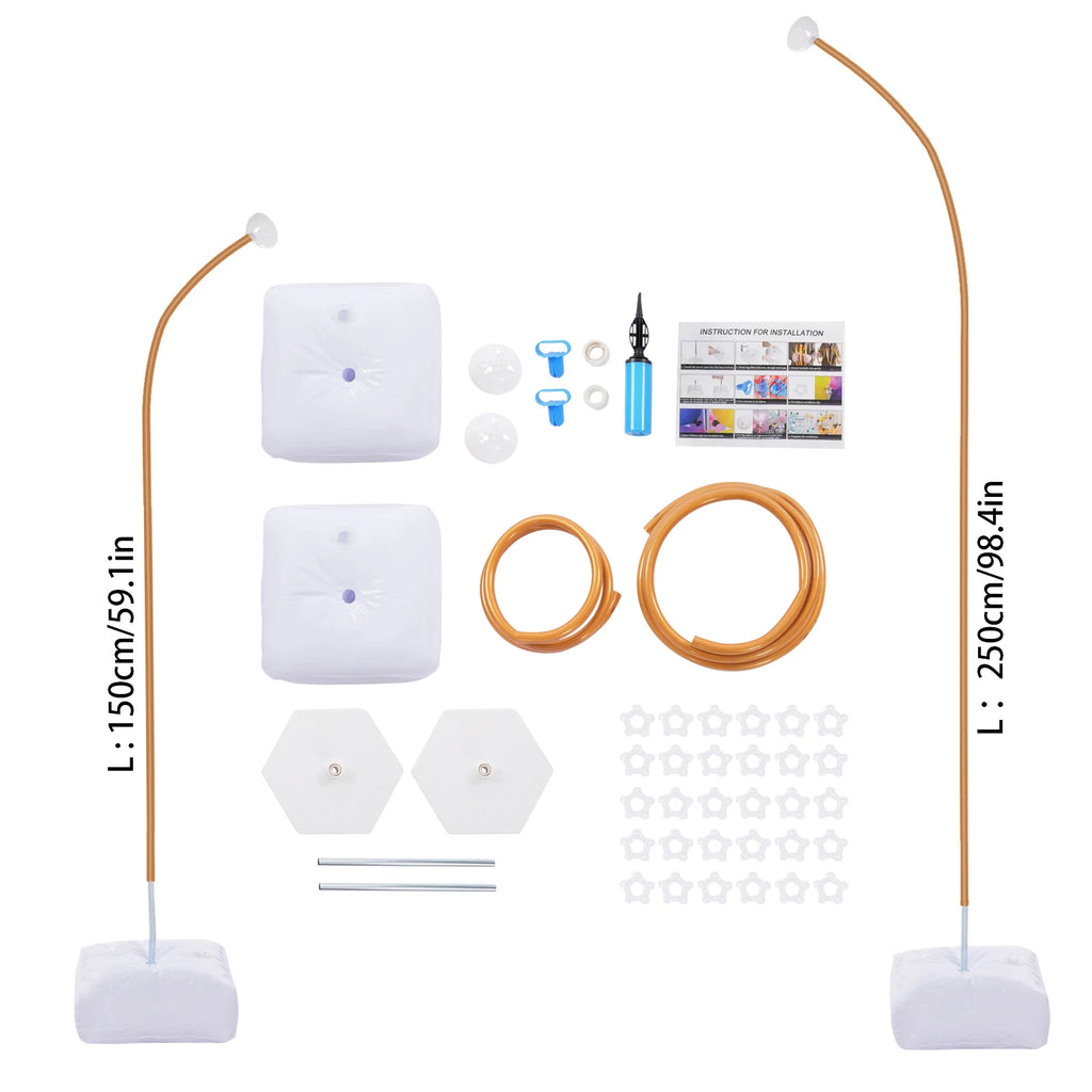 Kit de support demi-arche pour ballons réglable, base blanche et tube doré