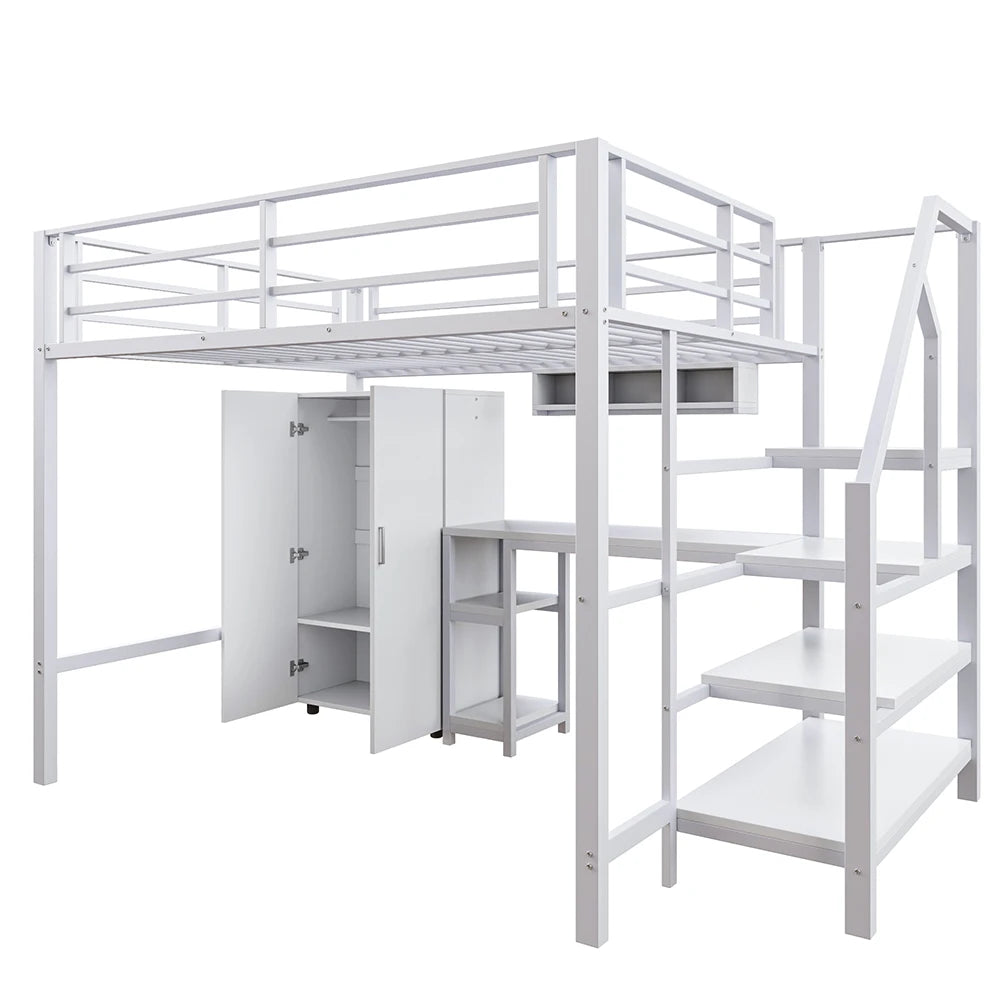 Lit mezzanine 140 × 200 cm avec bureau et placard