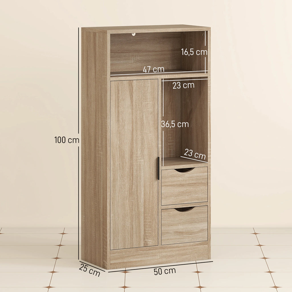 Colonne de salle de bain 2 tiroirs et étagère réglable