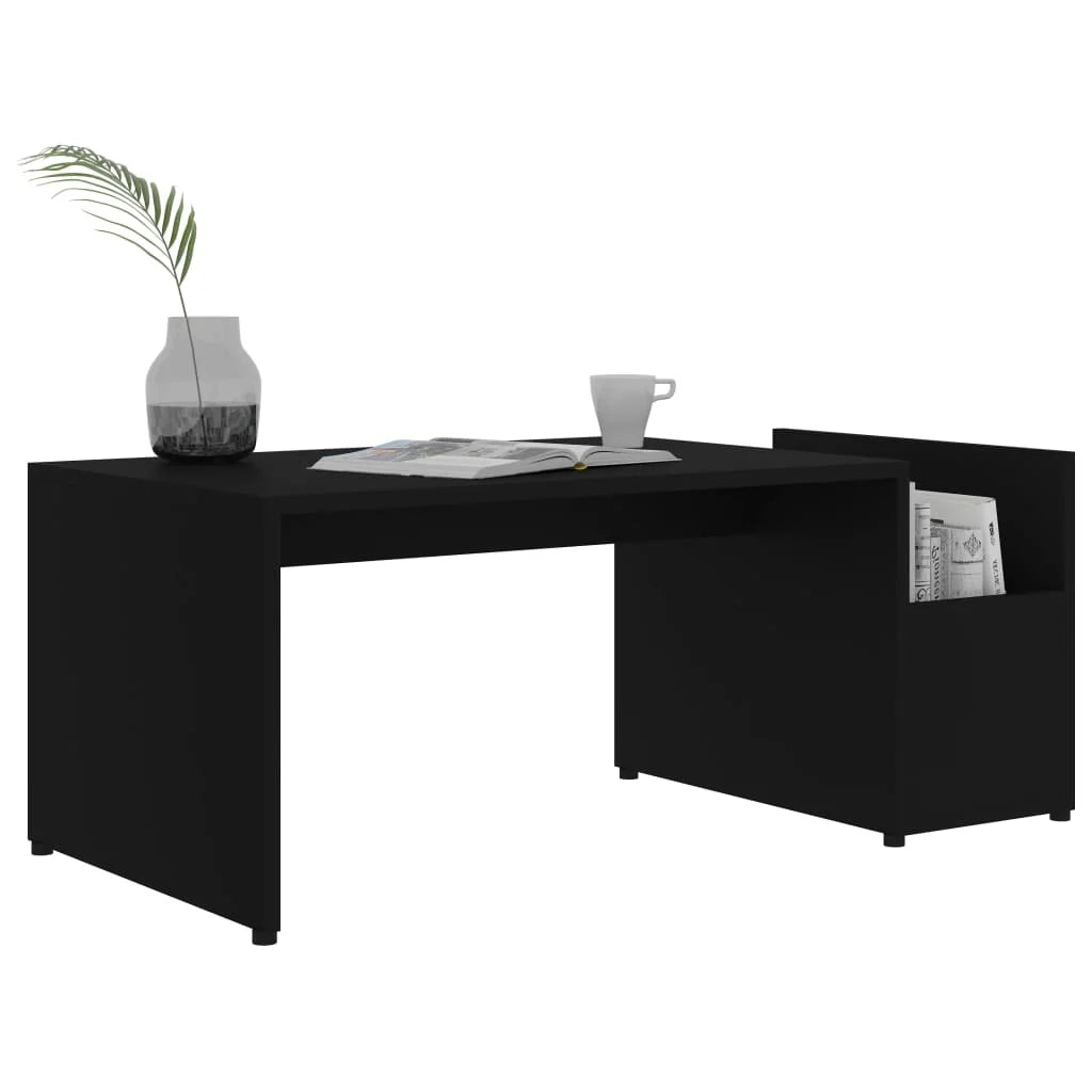 Table basse noire avec rangement latéral, 90 cm — plateau rectangulaire