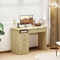 Bureau effet chêne avec 5 tiroirs et niche ouverte