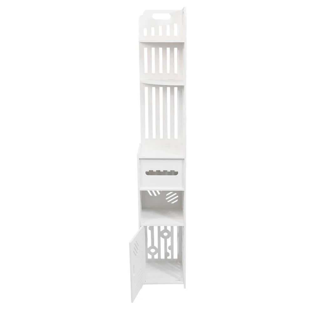 Meuble WC étroit blanc à 6 niveaux avec porte-rouleau